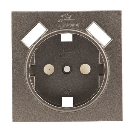 Валенсия Лицевая панель роз. 1-мест. с/з 16А графит с защ. штор. с 2 USB 2,1А (ESR16-L-028-60-2USB) Лицевая панель розетки