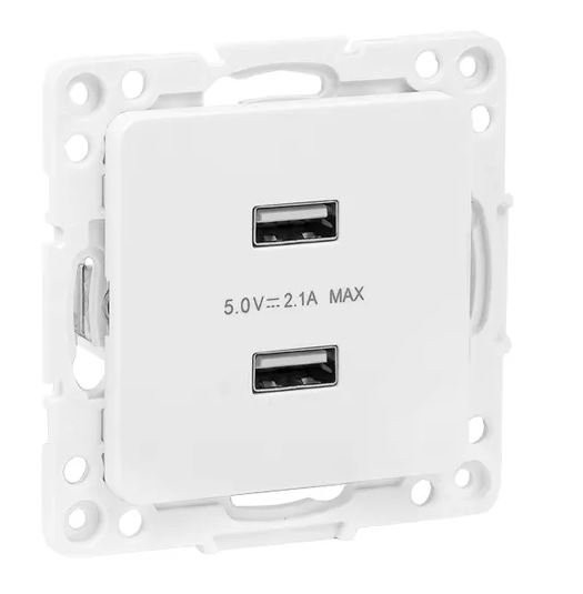 Стокгольм Механизм розетки USB 2-местной 2,1А винтовые клеммы белый (EYR16-028-10-2USB) Механизм розетки USB
