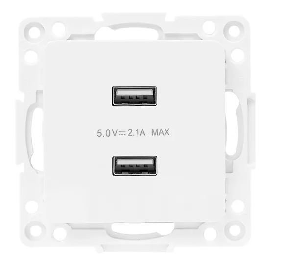 Стокгольм Механизм розетки USB 2-местной 2,1А винтовые клеммы белый (EYR16-028-10-2USB) Механизм розетки USB