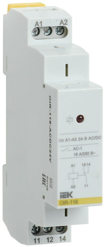 Реле промежуточное модульное OIR 1 контакт 16А 24В AC/DC (OIR-116-ACDC24V) Реле промежуточное модульное