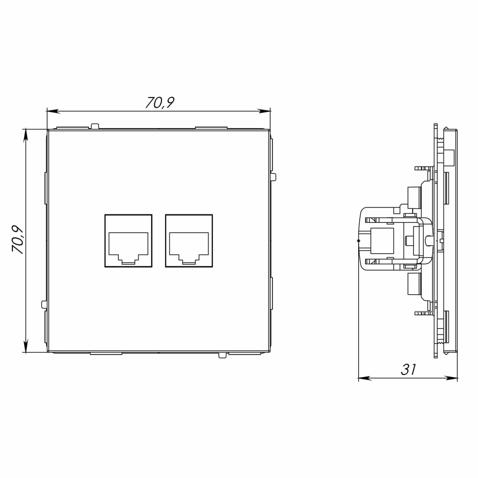 Розетка RJ-45 KANT 5E двойная белая магнолия (7000664) Розетка компьютерная без шторки