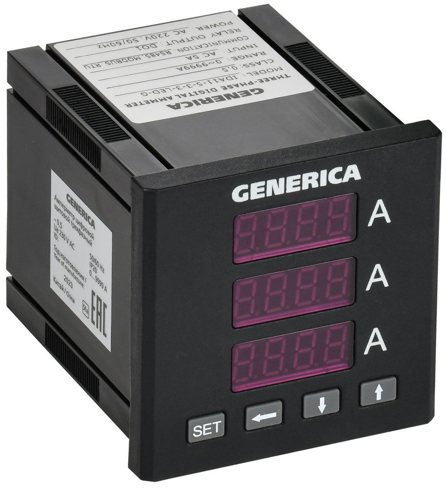 Амперметр цифровой щитовой трехфазный DO RS-485 72х72 LED GENERICA (IDA11-5-3-3-LED-G) Амперметр цифровой