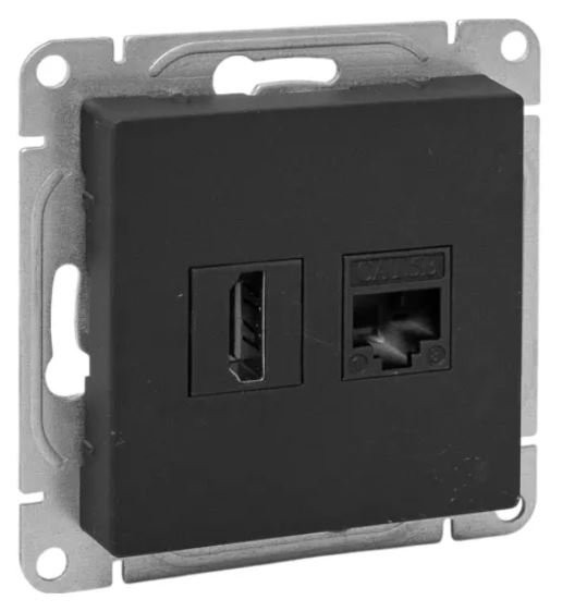 Механизм розетки HDMI+RJ45 (cat5), чёрный Эпика (UP1-SOB-HDMI+RJ45) Механизм розетки HDMI+RJ45