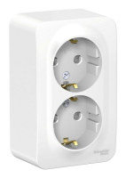 BLANCA розетка 2-местная с заземлением со шторками, открытой установки, белый (BLNRA011211) Розетка с изолированной пластиной