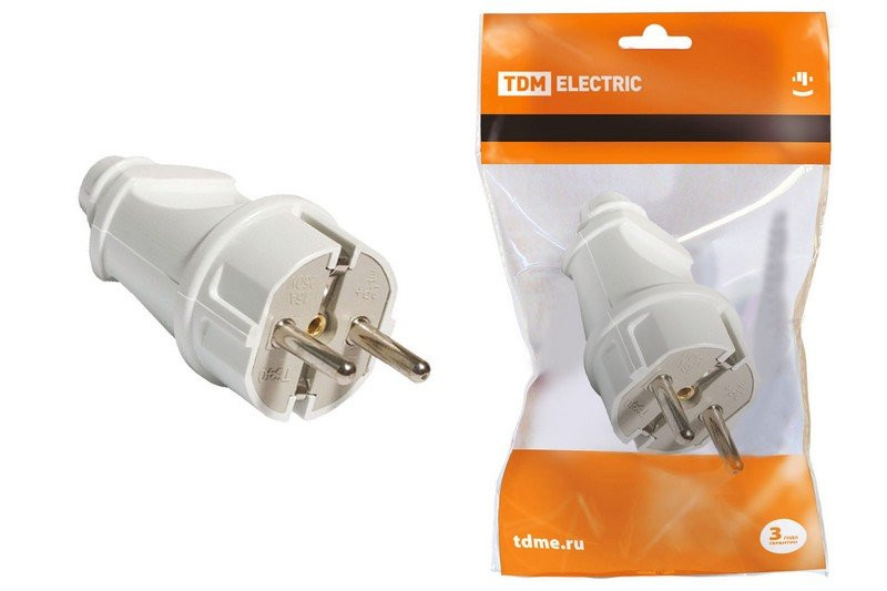 Вилка прямая с/з белая 16А 250В TDM (SQ1806-0003) Вилка