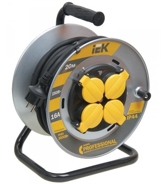 Удлинитель на катушке УК50 4 места с заземлением с термозащитой КГ 3х1,5мм2 на металлическом барабане 50м IP44 Professional (WKP16-16-04-50-44) Удлинитель на катушке на металлическом барабане с термозащитой