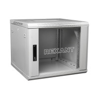 Настенный шкаф 19" 6U 600х600х368, дверь сплошное стекло, серый, RAL 7035 REXANT (04-0666-111) Шкаф телекоммуникационный 19" настенный 6U
