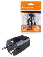 Вилка прямая с/з черная c перфорацией 10А 250В TDM (SQ1806-0198) Вилка