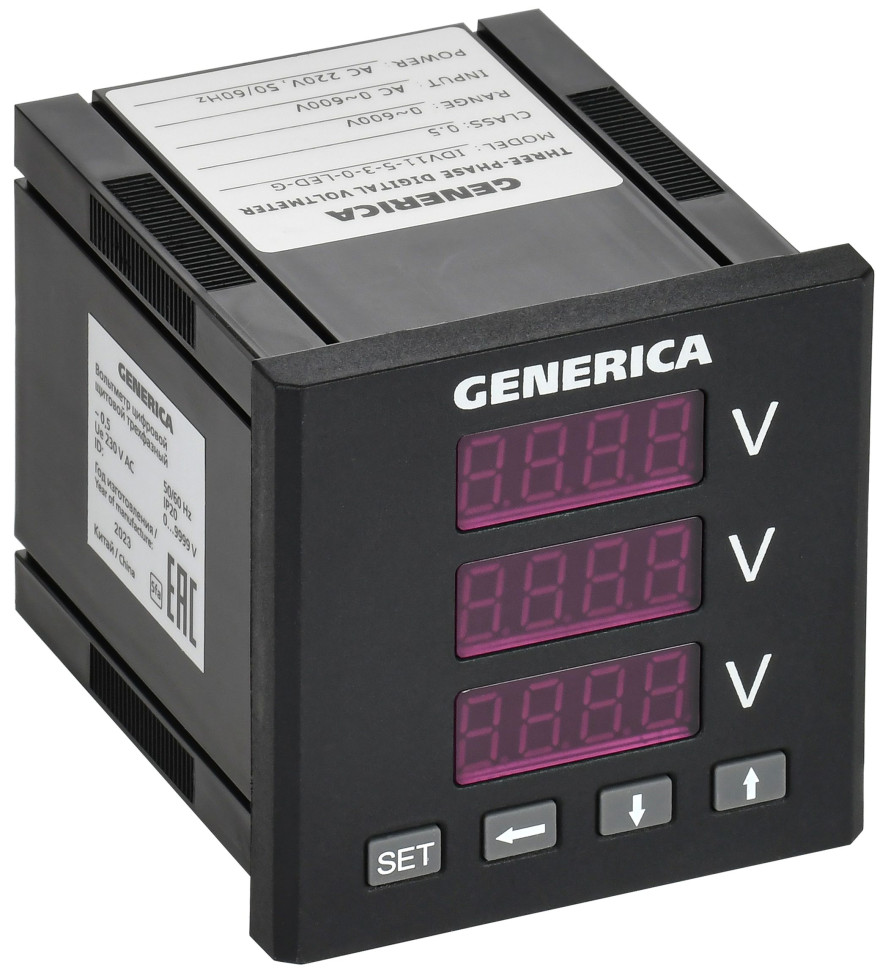 Вольтметр цифровой щитовой трехфазный 72х72 LED GENERICA (IDV11-5-3-0-LED-G) Вольтметр цифровой