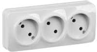 Розетка 3-местная GLORY РС23-2-ХБ без заземления без защитных шторок открытой установки 10А белый (ERH30-K01-10) Розетка без защитных шторок