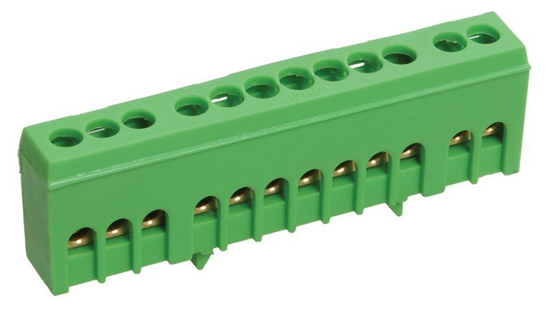 Шина PE "земля" в корпусном изоляторе на DIN-рейку ШНИ-6х9-12-К-З (YNN10-69-12KD-K06) Шина в корпусном изоляторе на DIN-рейку