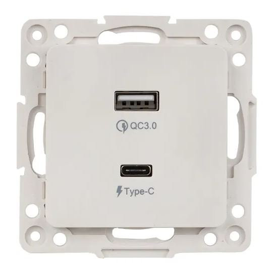 Стокгольм Механизм Розетки с 2USB type-A + type-C винтовые клеммы белый (EYR-2USB-type-C) Механизм розетки с 2USB