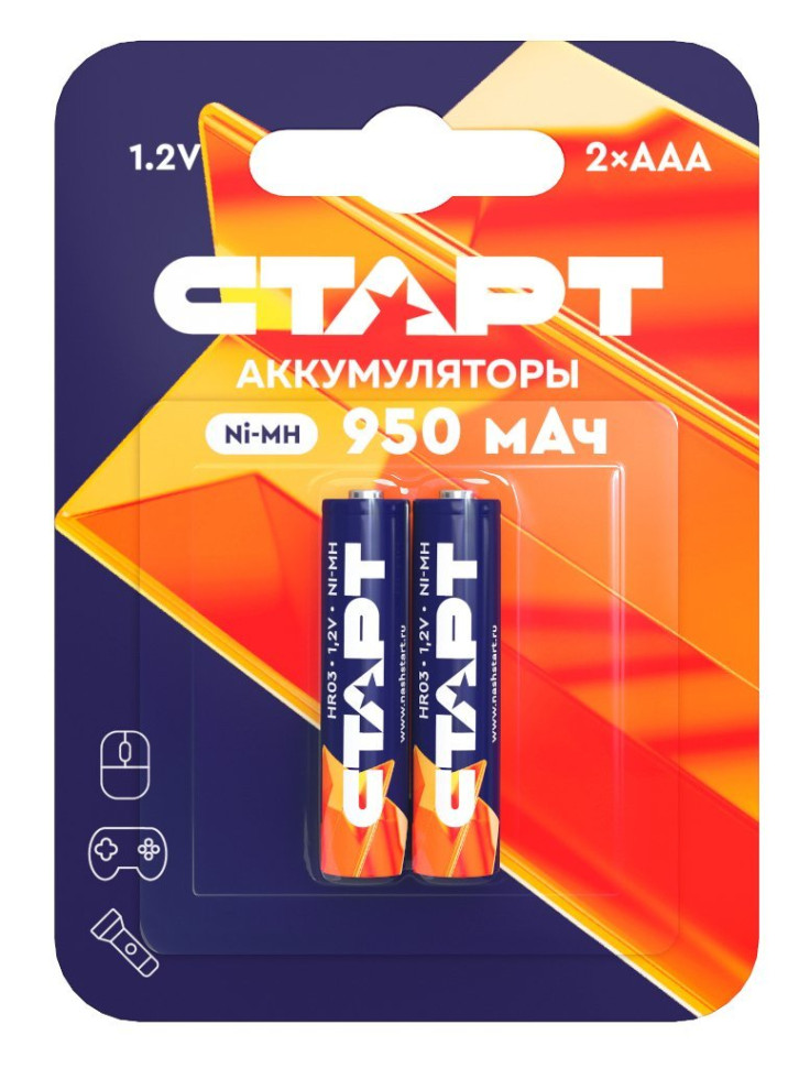 СТАРТ HR03 (AAA, 950mah), упак. 2 шт. БЛИСТЕР Перезаряжаемые аккумуляторы
