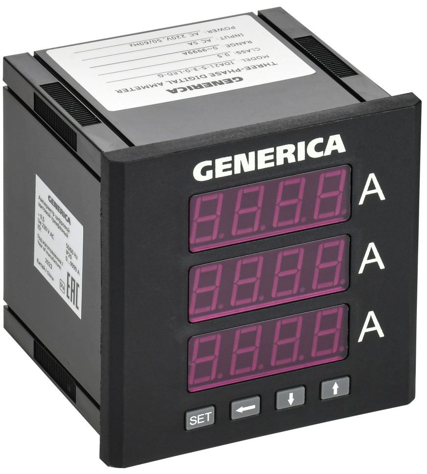 Амперметр цифровой щитовой трехфазный 96х96 LED GENERICA (IDA21-5-3-0-LED-G) Амперметр цифровой