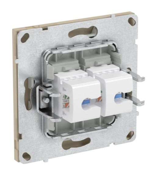 Розетка RJ-45 KANT 6А двойная ванильный марципан (7015674) Розетка компьютерная без шторки