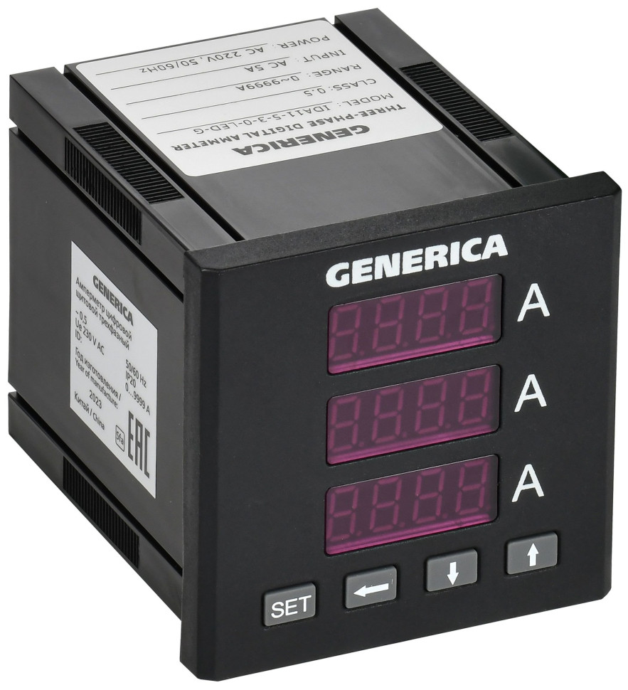 Амперметр цифровой щитовой трехфазный 72х72 LED GENERICA (IDA11-5-3-0-LED-G) Амперметр цифровой